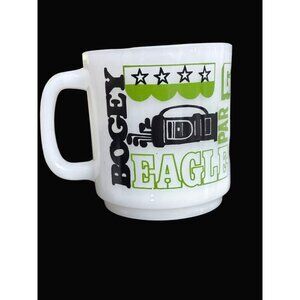 Golf-Themed White glass Mug ‎ Green & Black Text  Birdie Bogey Eagle Par  Retro